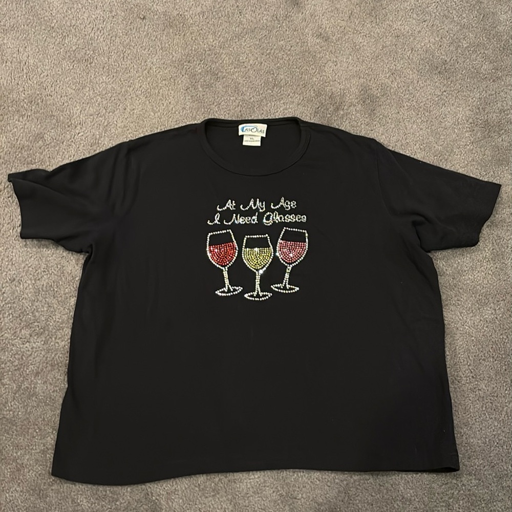 “At My Age I Need Glasses” Wine Tee Shirt